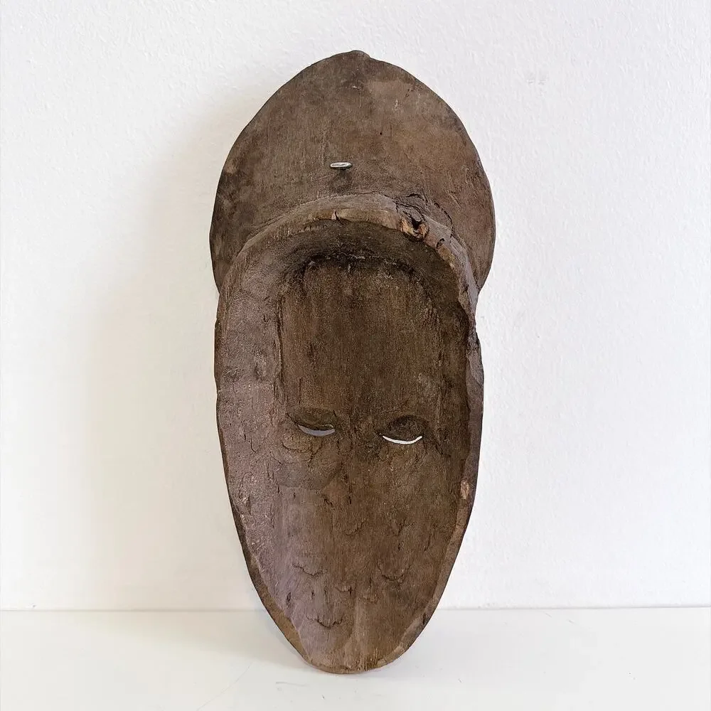 HAND-CARVED AFRICAN WOODEN BAULE PORTRAIT MASK WALL HANGING MBLO COTE D'IVOIRE
